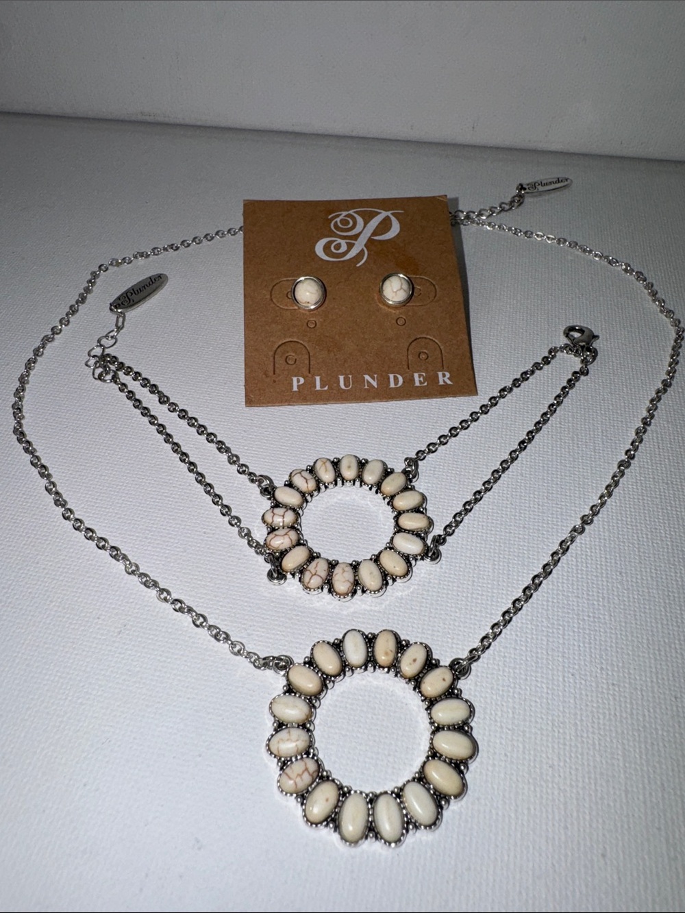 Plunder White Stone Necklace Bracelet Earrings Set Boho